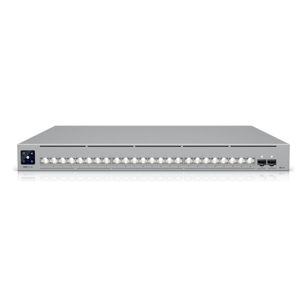 UniFi Switch USW-Pro-XG-24 / Capa 3 / 24 puertos  (16 × 10 GbE, 8 × 2,5 GbE) + 2 puertos SFP28 25 G