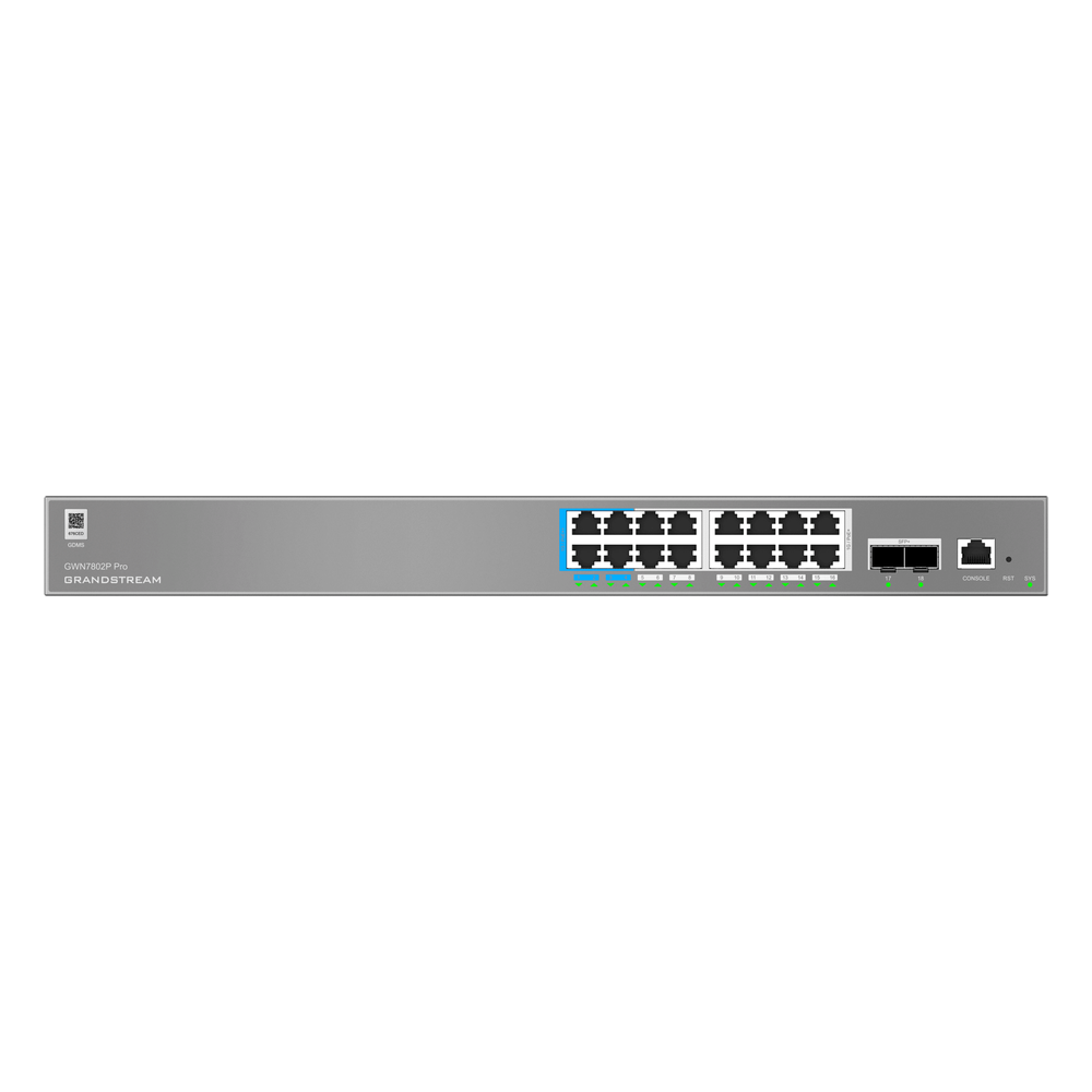 Switch de Red Empresarial L2++ / Serie GWN7800 Pro / 16 Puertos Gigabit PoE 250W / 2 Puertos SFP+ / Gestión Cloud GDMS / VLAN 4K / QoS Avanzado / Seguridad Integral