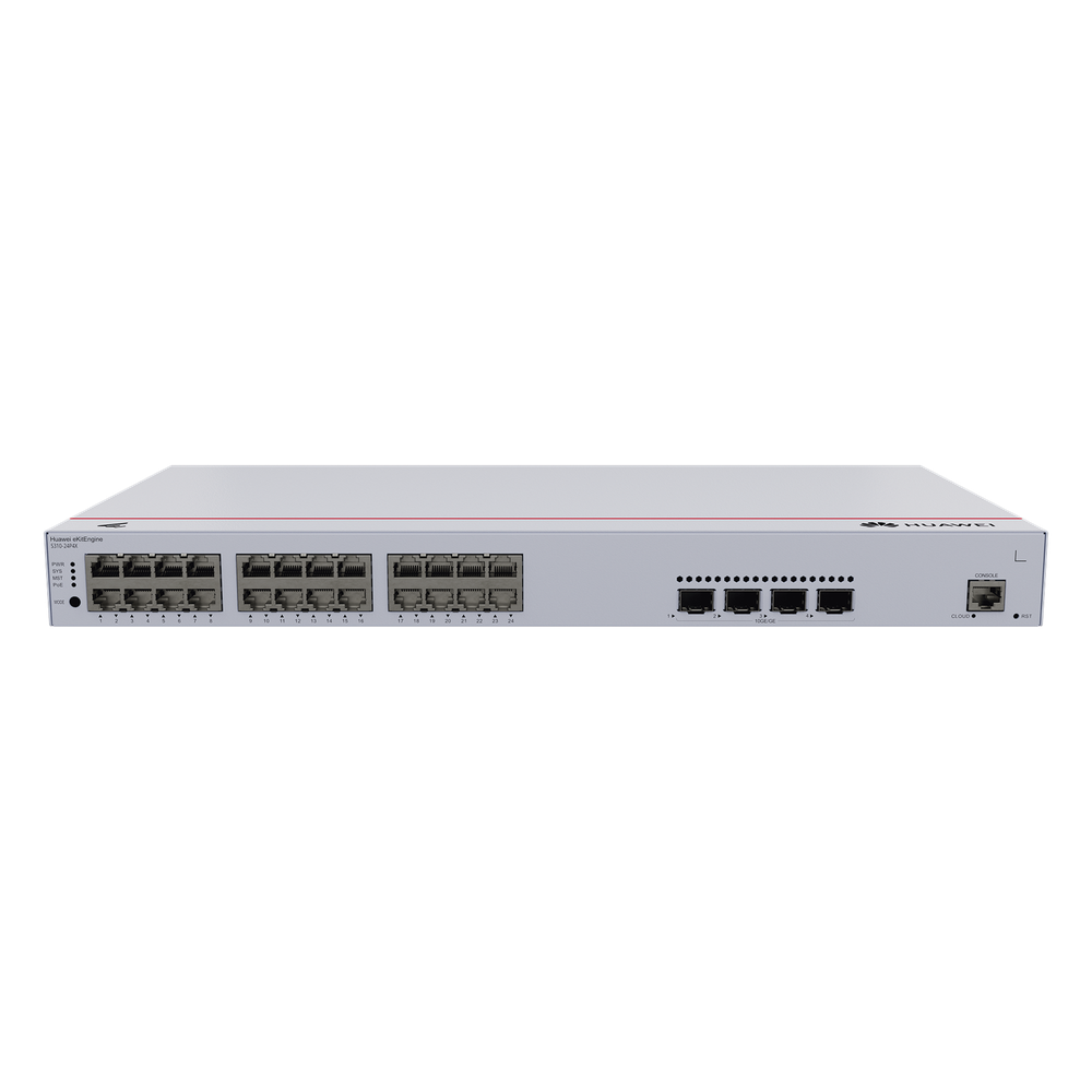 Switch de Distribución/Core Gigabit Administrable PoE Capa 3 / 24 puertos 10/100/1000 Mbps (PoE) / 4 Puertos 10GE SFP+ Uplink / ERPS / Rutas Estáticas / iStack / PoE Perpetuo / 400W / Administración Nube Gratis