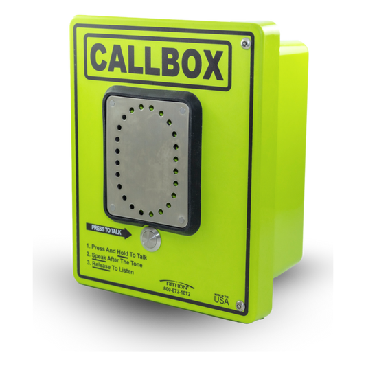 Callbox HD Series / Intercomunicador Bidireccional / 800mW-2W Potencia Transmisión / Audio Ajustable / Enclosure Fibra de Vidrio / Vandal-Resistente / IP65 / Mensajes de Voz Grabables / Control de Acceso por Relay / Sensor Input