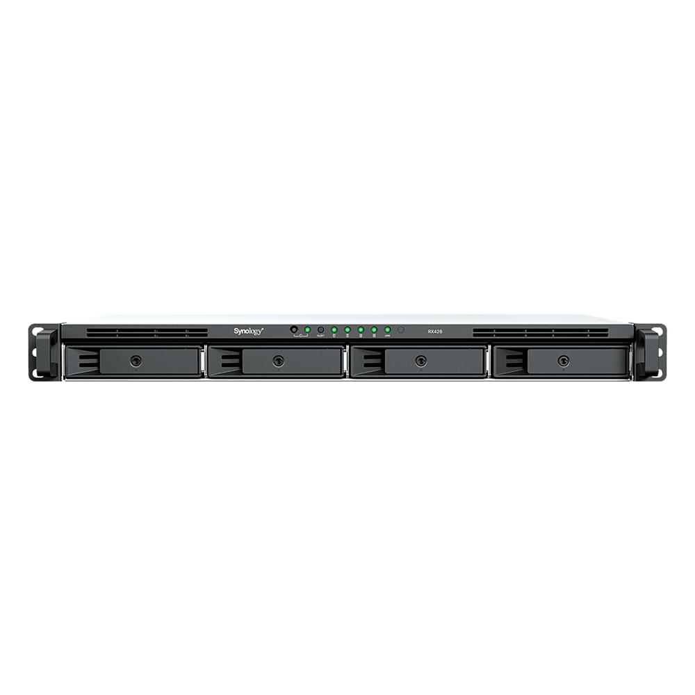 Unidad de Expansión RackStation / 1U 4 Bahías / SATA 3.5" y 2.5" Hot-Swap / Chasis Corto 290 mm (11.4 in) / Expansión en Línea / USB Type-C / Plug & Play / Garantía 3 Años