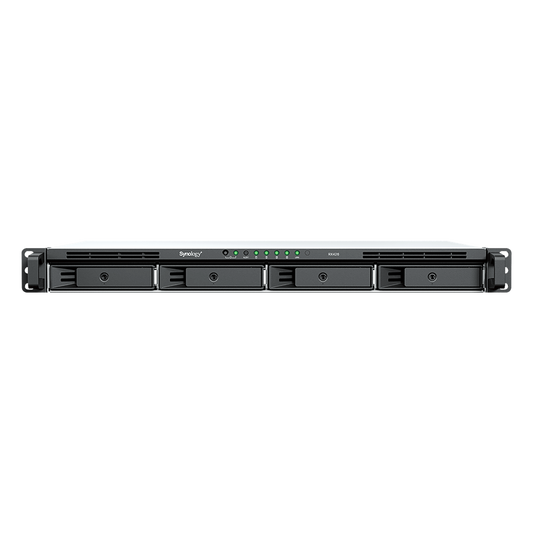 Unidad de Expansión RackStation / 1U 4 Bahías / SATA 3.5" y 2.5" Hot-Swap / Chasis Corto 290 mm (11.4 in) / Expansión en Línea / USB Type-C / Plug & Play / Garantía 3 Años