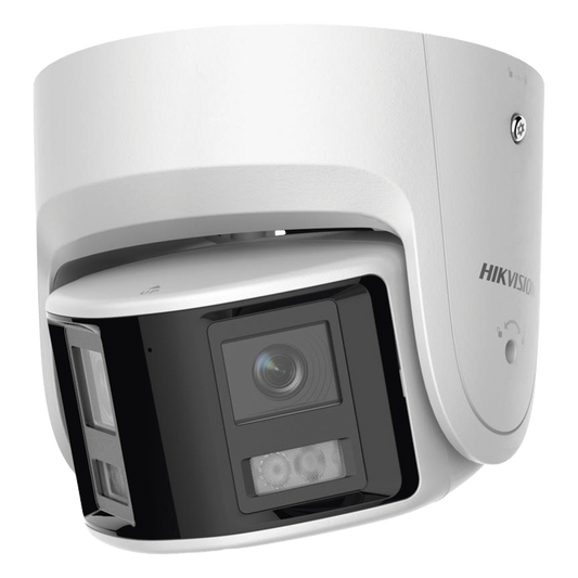 [FlexVu] [PROTECCIÓN ACTIVA] Turret IP 4 Megapixel / 2 Lentes de 2.8 mm (Imagen Panorámica 180°) / 30 mts IR / Exterior IP67 / Luz Intermitente y Alerta de Audio / Audio Bidireccional / ACUSENSE / WDR 120 dB / Micro SD
