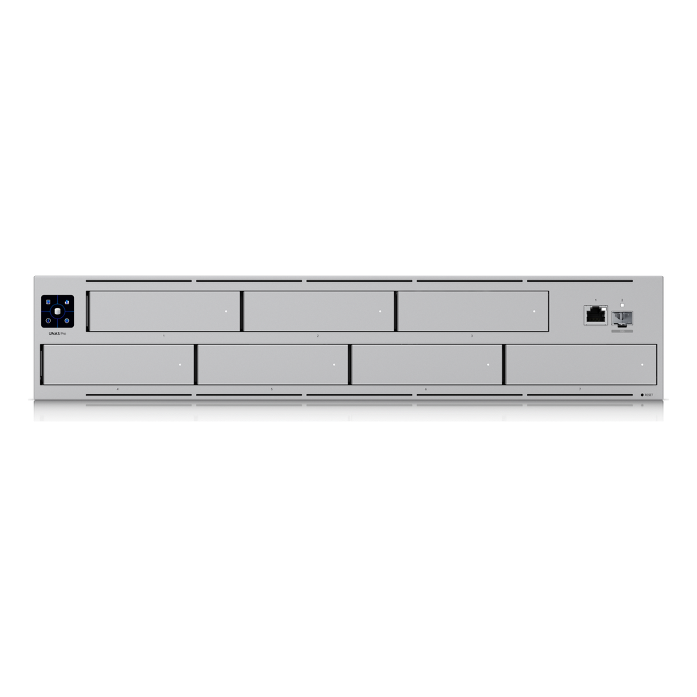 UNAS Pro Servidor NAS 2U Rack con 7 Bahías para HDD/SSD de 2.5/3.5" para Discos SATA, Puerto 10GbE SFP+ y 1GbE RJ45