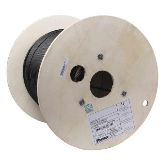 Bobina de Cable UTP de 4 Pares, PanNet, Para Exterior con Gel, Cat6 (23 AWG), Industrial para Climas Extremos, Color Negro, 305 Metros (1000 Pies)