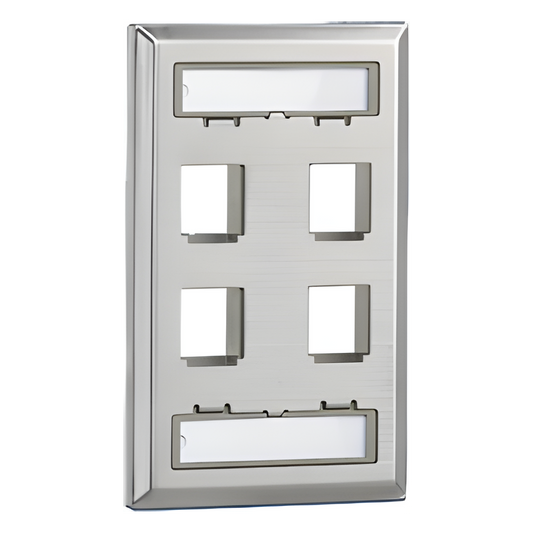 Placa de Pared Vertical, Salida Para 4 Puertos Keystone, Con Espacios Para Etiquetas, de Acero Inoxidable