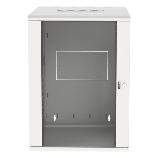 Gabinete PanZone de Montaje en Pared, de 19in, Puerta con Ventana de Seguridad, 18 UR, 762mm de Profundidad, Color Blanco