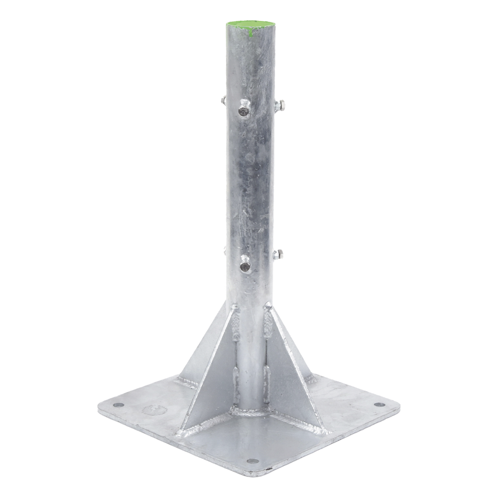 Base para Mástil Hasta 2" con Opresores, Base de 50 x 50 cm y Tubo de 80 cm Ced. 30. Galv. Inmersión.