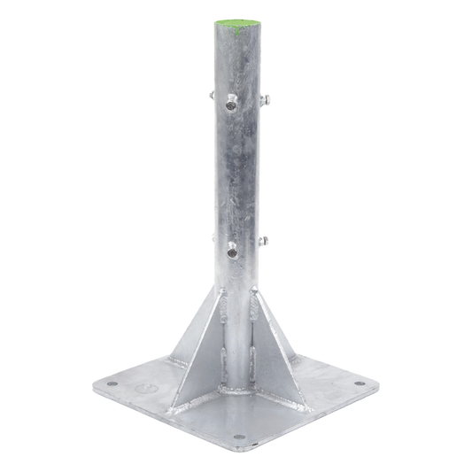 Base para Mástil Hasta 2" con Opresores, Base de 50 x 50 cm y Tubo de 80 cm Ced. 30. Galv. Inmersión.