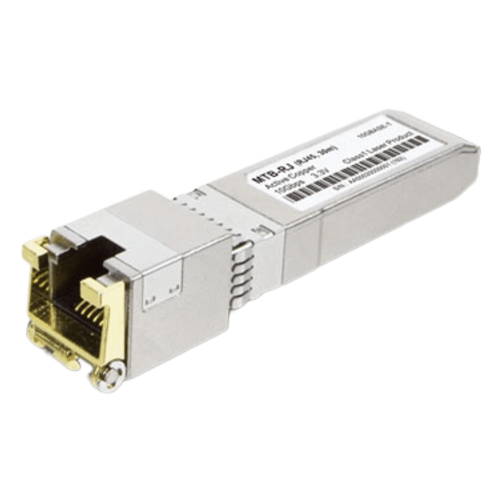 Transceptor Óptico SFP+ a RJ45 / 10 Gbps / Conector RJ45 / 10GBASE-T / Distancia de Hasta 30 m / Operación en Temperaturas Extremas (-40°C a 70°C.