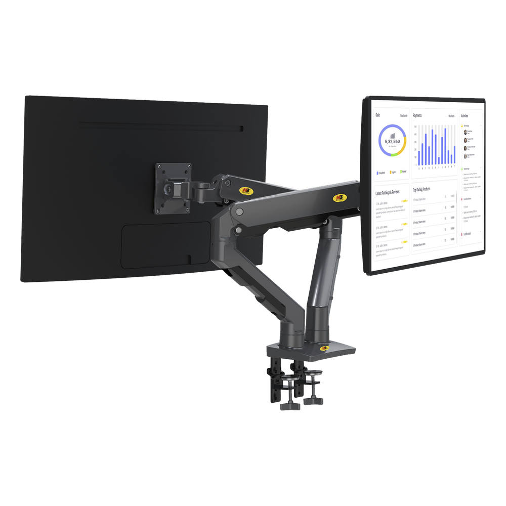 Montaje de Escritorio articulado para 2 monitores de 27-34" /  Soporta hasta 16 kg  por brazo/ Vesa 75 x 75 / 100 x 100 / Acero / Giro: 360°