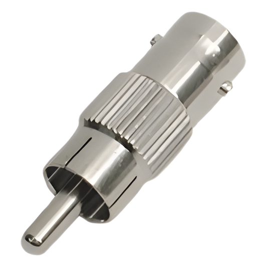 Adaptador en Línea para 75 Ohm, de Conector BNC Hembra a RCA Macho en Aplicaciones de Audio-Video para Cámaras, Monitores y DVR's.