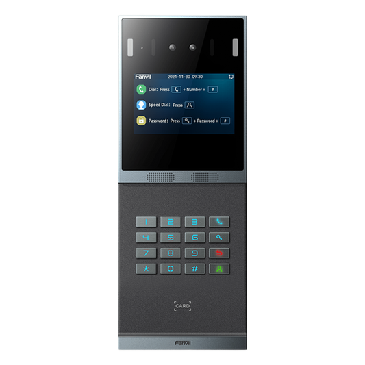Videoportero SIP con Reconocimiento Facial / Cámara 2MP con Lente Dual / Pantalla IPS 4" / 2 Relevadores / Teclado Numérico Iluminado / IP66 IK07 / PoE