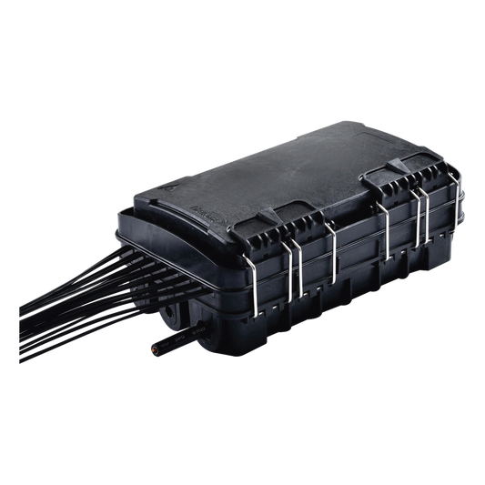 Caja de Distribución de Fibra Óptica para 24 Empalmes, con 16 acopladores SC/APC simplex, Exterior IP65, Color Negro