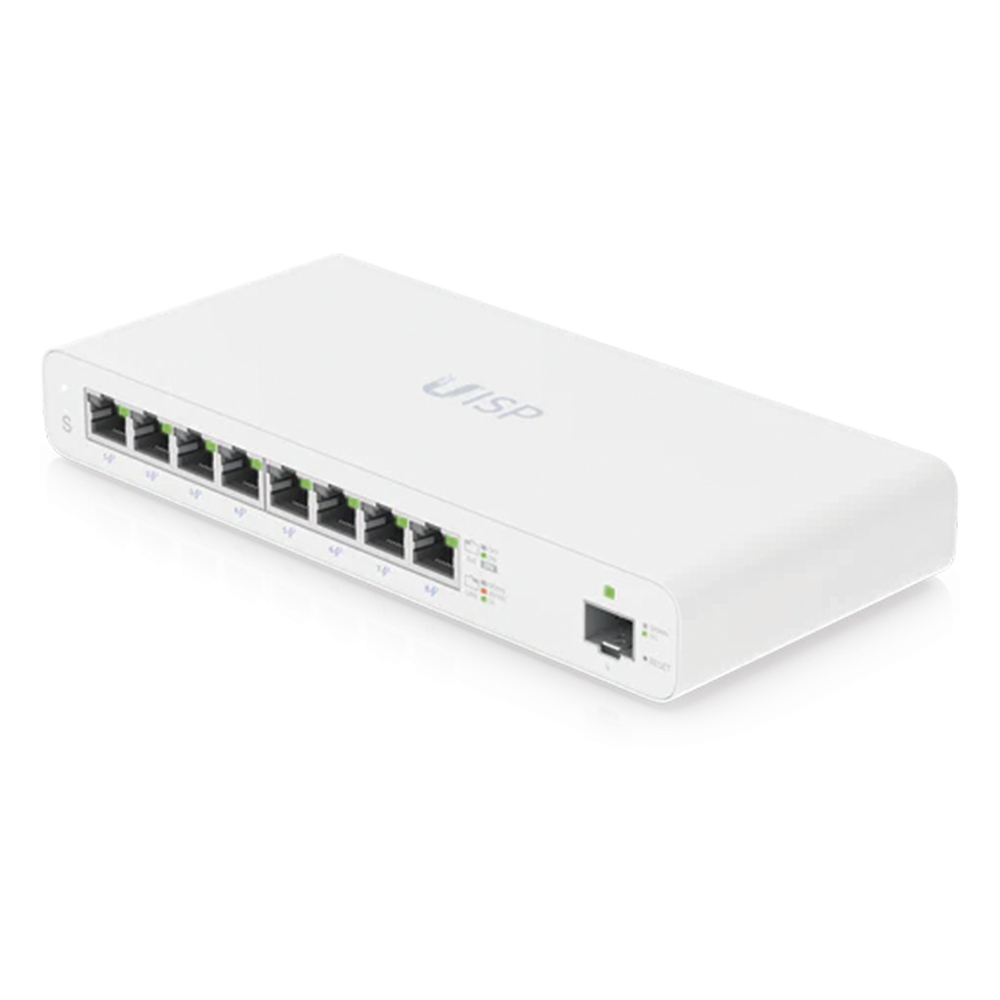 UISP Switch – Switch PoE Pasivo de 110 W (27 V) con 8 Puertos GbE y 1 Puerto SFP