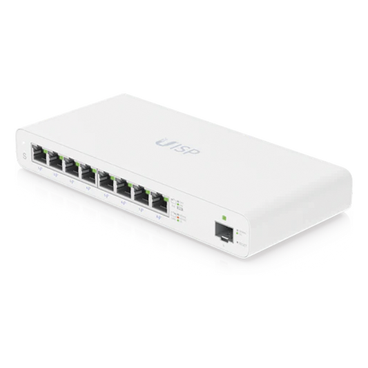 UISP Switch – Switch PoE Pasivo de 110 W (27 V) con 8 Puertos GbE y 1 Puerto SFP