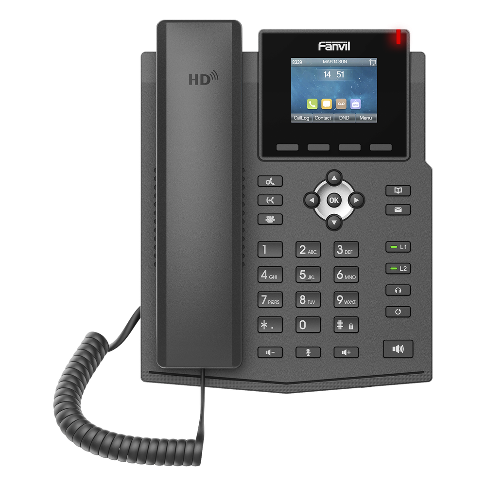 Teléfono IP empresarial para 4 líneas SIP con pantalla LCD de 2.4 pulgadas a color, Opus y conferencia de 6 participantes, PoE.