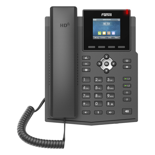 Teléfono IP empresarial para 4 líneas SIP con pantalla LCD de 2.4 pulgadas a color, Opus y conferencia de 6 participantes, PoE.