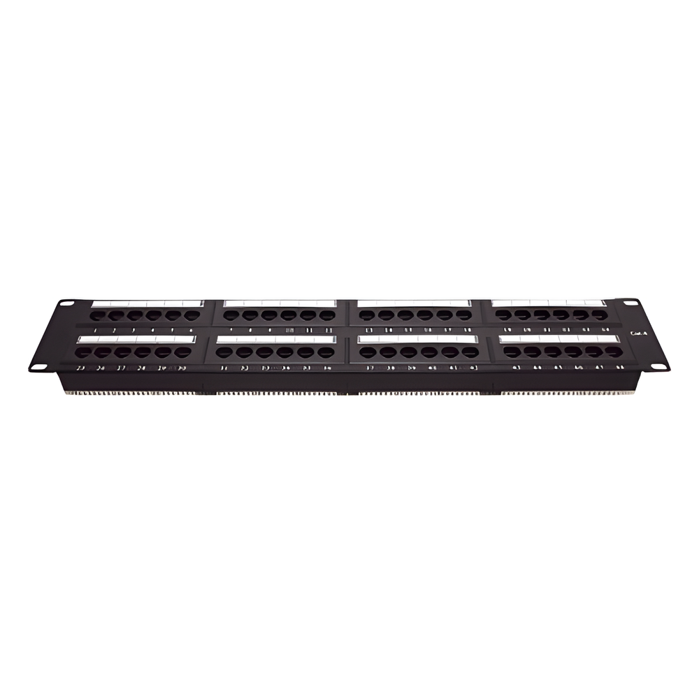 Panel de Parcheo de Impacto (110) UTP de 48 Puertos Cat6, 19 Pulgadas (48.26 cm), 2U, con Barra para Organizar Cable