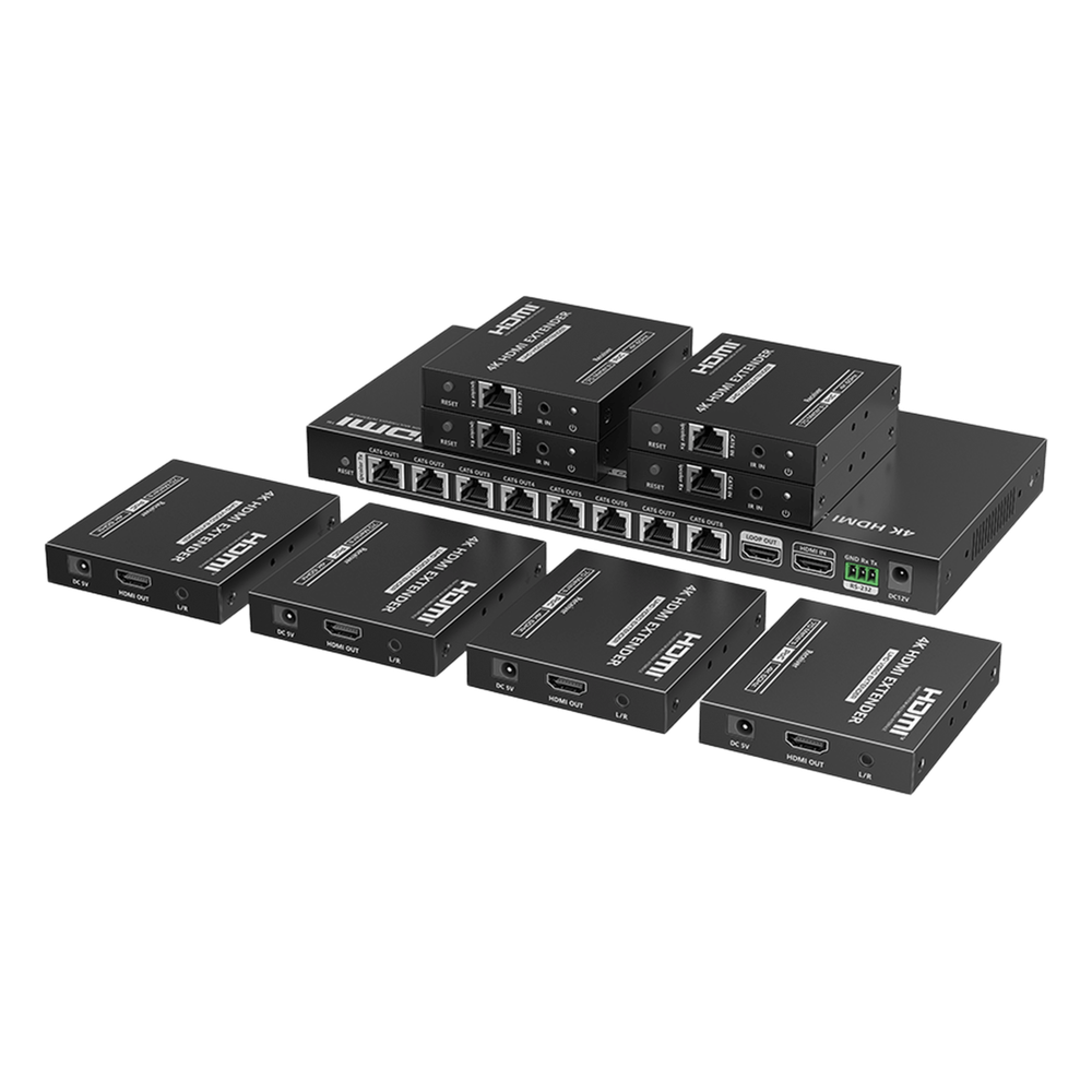Kit Divisor y Extensor HDMI | 1x8 | Hasta 70 m |Resolución 4K @ 60 Hz |  Cat 6/6a/7 | IPCOLOR | CERO LATENCIA | Puerto S/PDIF | EDID | RS232 | Salida Loop / PoC
