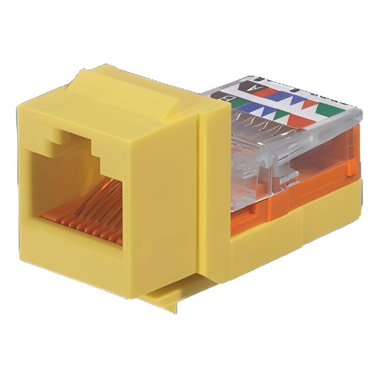 Conector Jack Estilo Leadframe, Tipo Keystone, Categoría 5e, de 8 Posiciones y 8 Cables, Color Amarillo