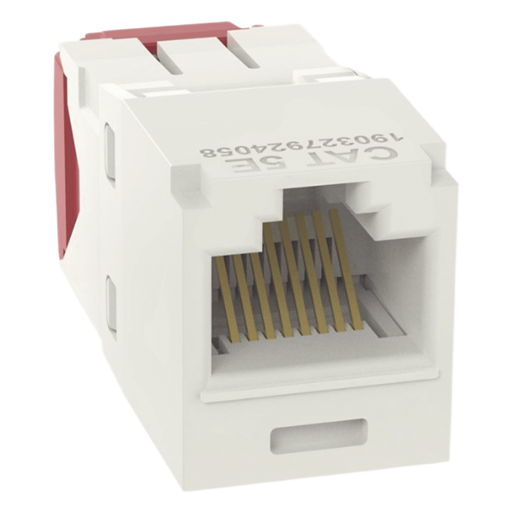 Conector Jack RJ45 Estilo TG, Mini-Com, Categoría 5e, de 8 Posiciones y 8 Cables, Color Blanco Mate