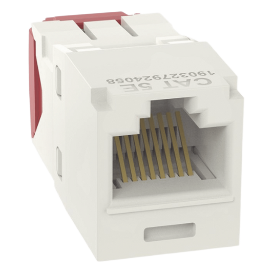 Conector Jack RJ45 Estilo TG, Mini-Com, Categoría 5e, de 8 Posiciones y 8 Cables, Color Blanco Mate