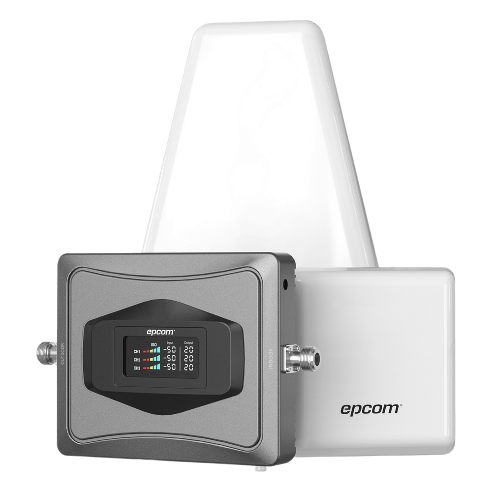 Kit Amplificador de Señal Celular 4G / Mejora las llamadas convencionales y VoLTE / Soporta los datos de las tecnologías 2G, 3G y 4G de TELCEL, AT&T y MOVISTAR / Cubre hasta 600 m2.