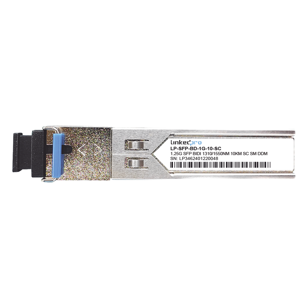 Transceptores Ópticos Bidireccionales SFP (Mini-Gbic) / Monomodo 1310 & 1550 nm / 1.25 Gbps / 1000BASE-BX / Conector SC/UPC Simplex / DDM / Hasta 10 km / 2 Piezas