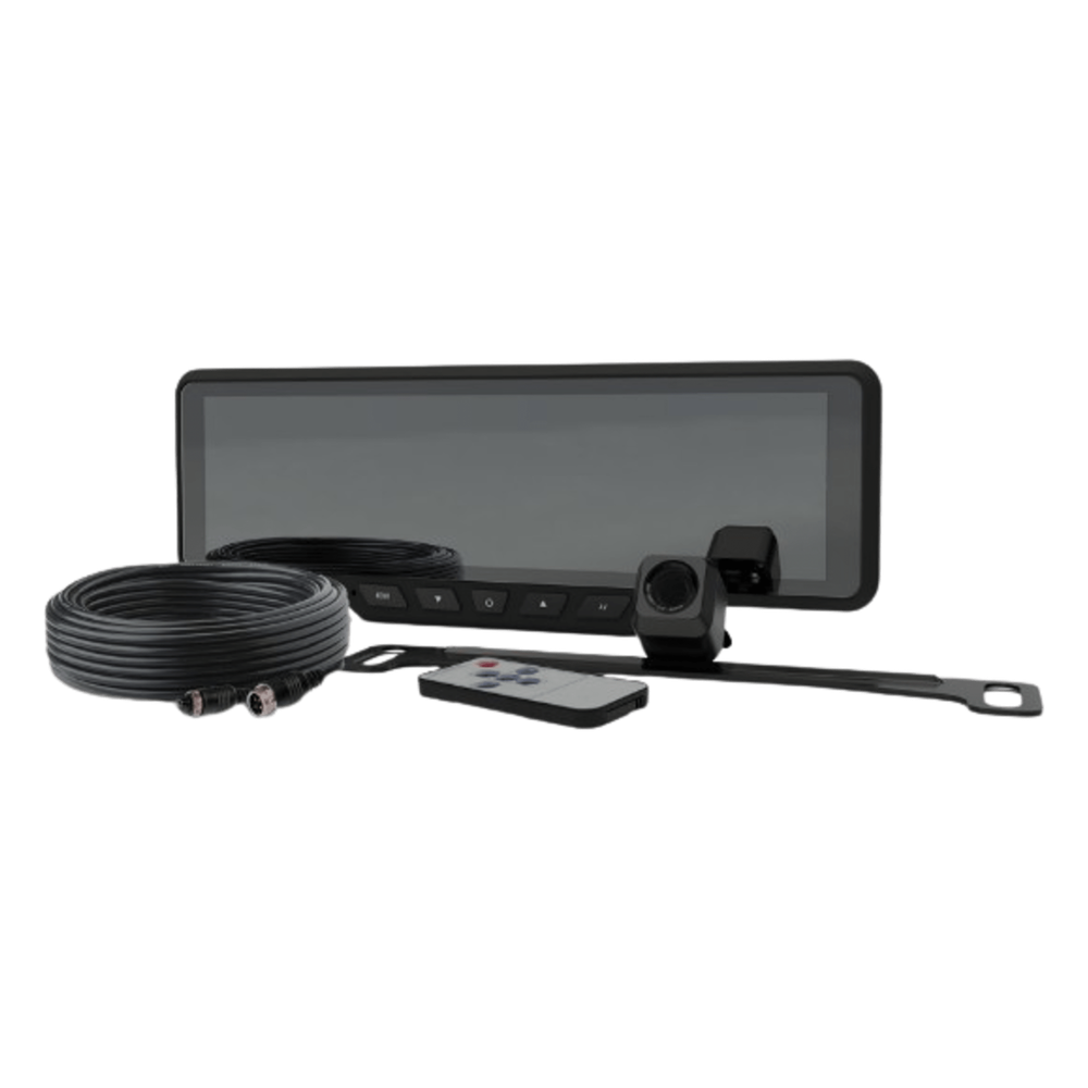 Sistema alambrico de reversa con camara y monitor de 9 pulgadas, Incluye cámara para placa de 170°