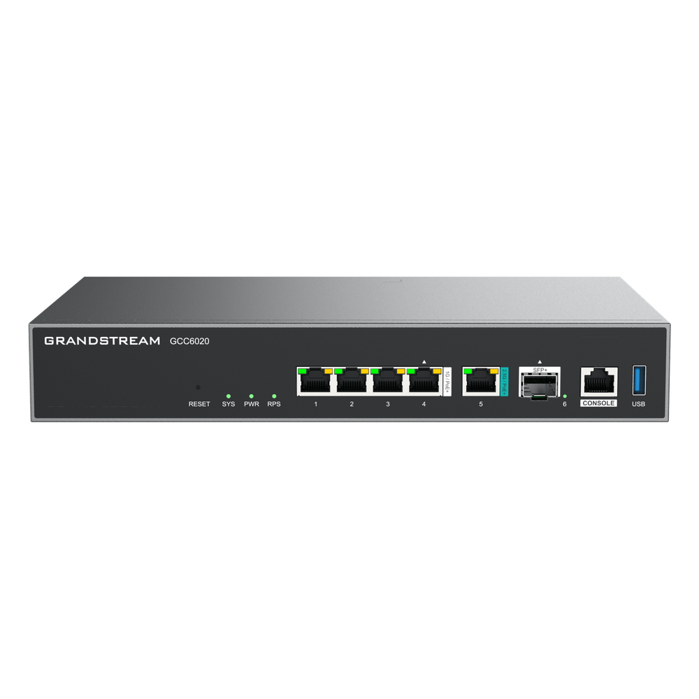 Dispositivo de Convergencia de Redes GCC6020 / Router VPN / Firewall de Próxima Generación / IP PBX / Switch de Red / 4 Puertos Gigabit Ethernet / 1 Puerto SFP+ 10 Gigabit / 1 Puerto 2.5 Gigabit / Administración en la Nube GDMS / Mont