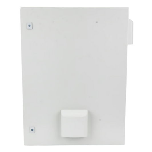 Gabinete Ventilado de Acero IP55 Uso en Exterior (400 x 600 x 250 mm) con Placa Trasera Interior Metálica y Compuerta Inferior Atornillable. Incluye Ventilador, Ventilas, filtros, Chapas y Llave T.