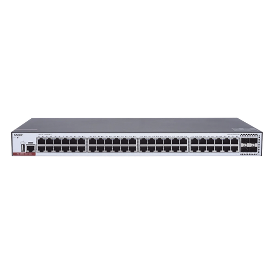 Switch Administrable Capa 3 con 48 puertos Gigabit + 4 SFP+ para fibra 10Gb, gestión gratuita desde la nube.