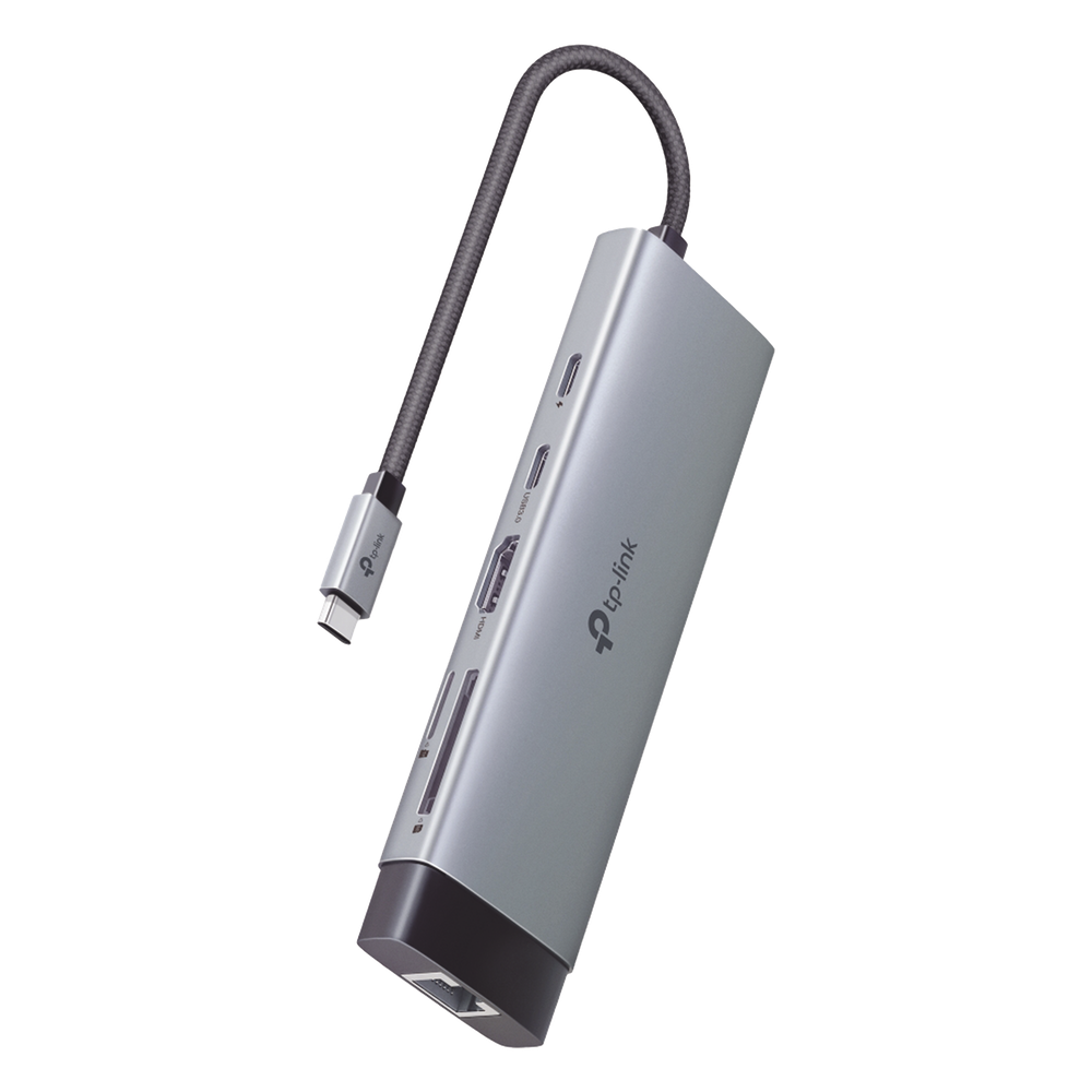 Adaptador HUB 9 en 1, 1 puerto USB-C entrada, 1 puerto HDMI 4K, 1 puerto Ethernet Gigabit, 1 puerto SD y MicroSD, 1 puerto USB-C y 3 puertos USB-A