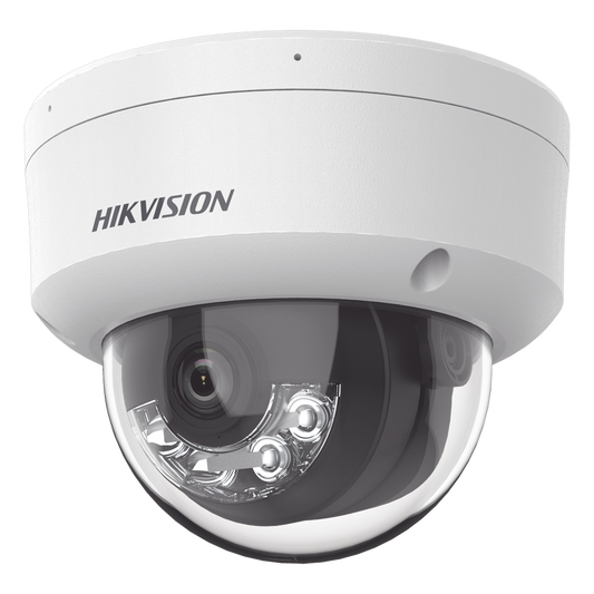 [Dual Light] Domo IP 2 Megapixel / Lente 2.8 mm / 30 mts IR + 30 mts Luz Blanca / Micrófono Integrado / Antivandálico IK08 / ACUSENSE Lite / Exterior IP67 / H.265 / PoE / ONVIF / Micro SD