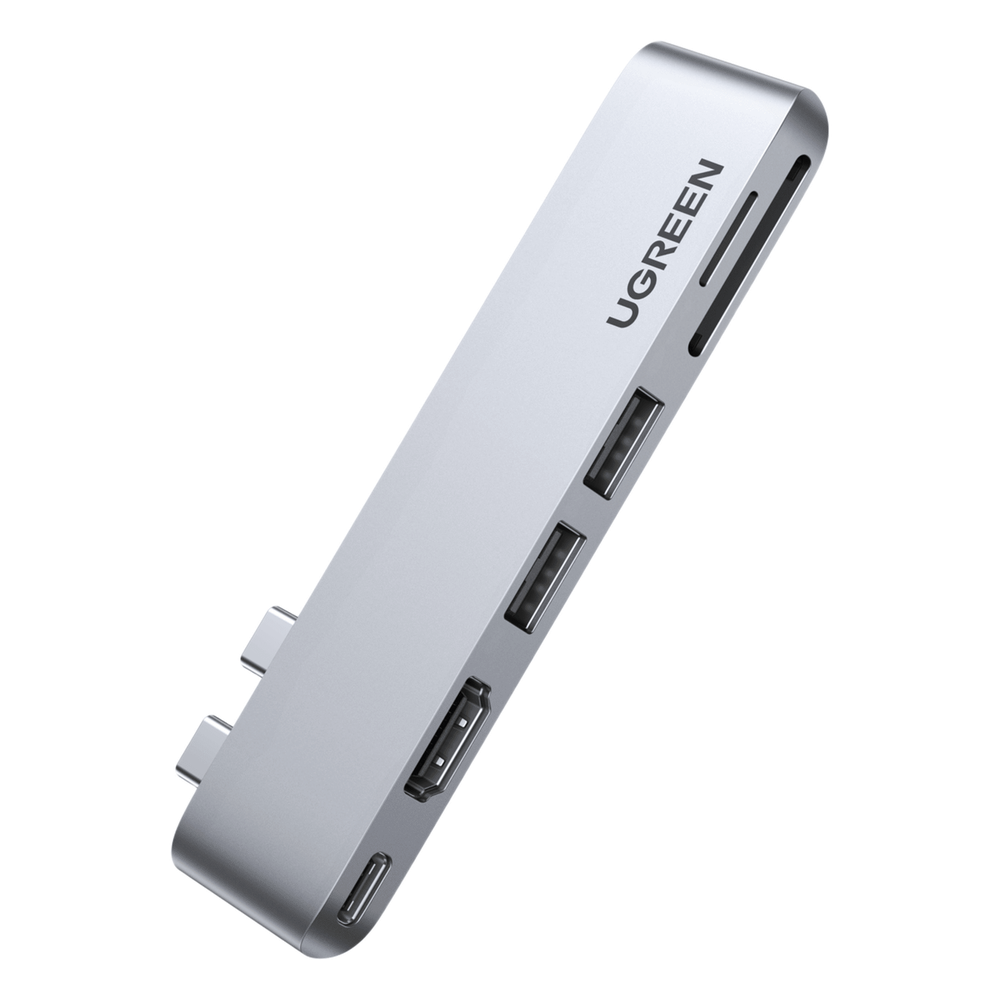 Hub USB-C 6 en 1 / 2xUSB-A 3.0 (5Gbps) / HDMI 4K@30Hz / Puerto PD 100W / Lector SD+MicroSD / Aluminio / Compatible Thunderbolt 3 / Compacto 110x29x8.5mm