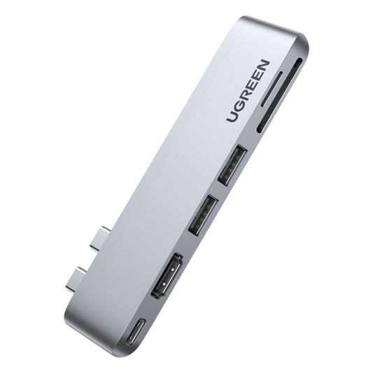 Hub USB-C 6 en 1 / 2xUSB-A 3.0 (5Gbps) / HDMI 4K@30Hz / Puerto PD 100W / Lector SD+MicroSD / Aluminio / Compatible Thunderbolt 3 / Compacto 110x29x8.5mm