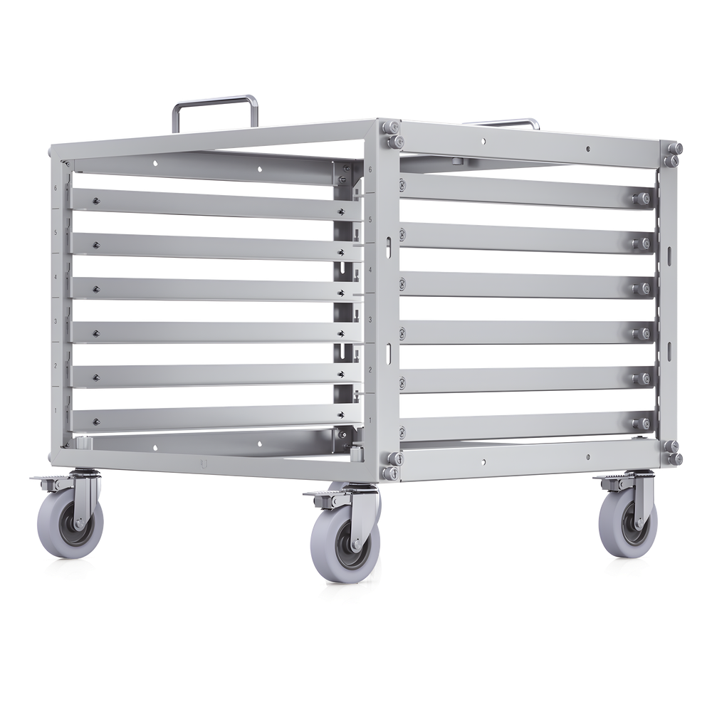 Rack Abierto 6U Compacto y Apilable sin Herramientas para Equipos UniFi, Ensamblaje Toolless, Ruedas con Seguro y Expansión a 12U con Kit de Apilado
