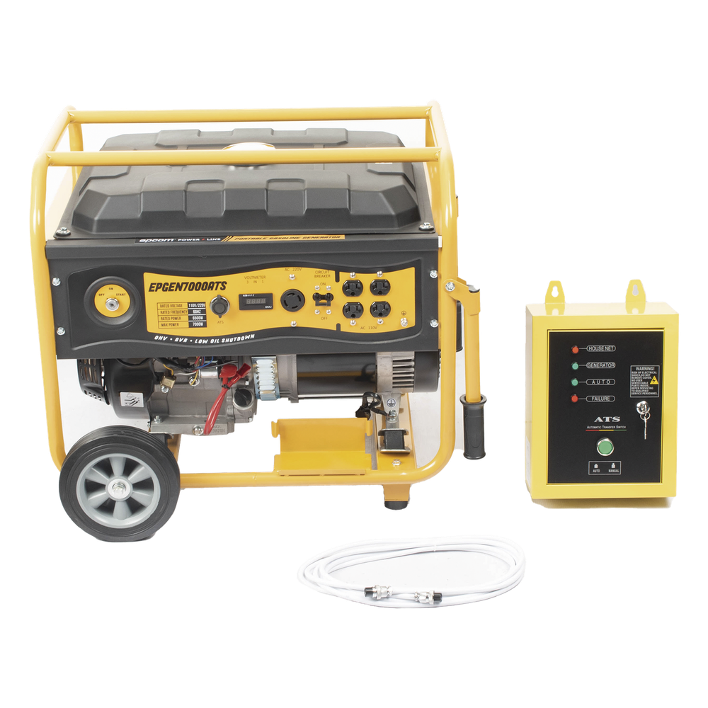 Generador a Gasolina / Planta de Emergencia con Encendido Automático, 6.5KW, 220Vac 2 Fases, Jaula con Ruedas para Fácil Traslado