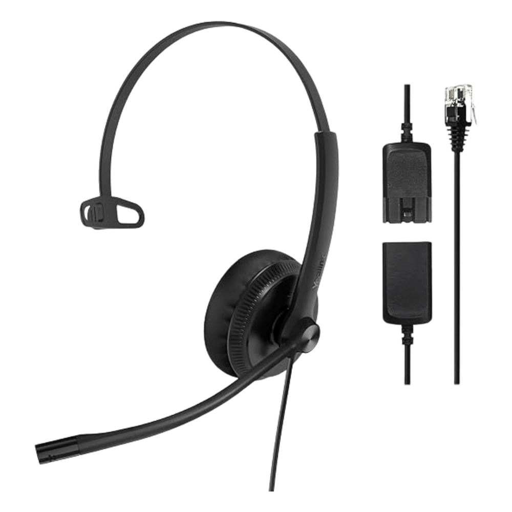 Diadema Alámbrica YHS34 Mono de Yealink QD a RJ9 con Almohadillas de Cuero