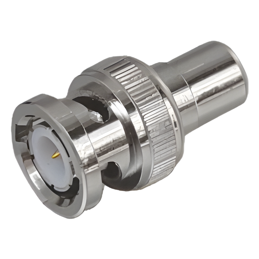 Adaptador en Línea para 75 Ohm, de Conector BNC Macho a RCA Hembra en Aplicaciones de Audio-Video para Cámaras, Monitores y DVR's.