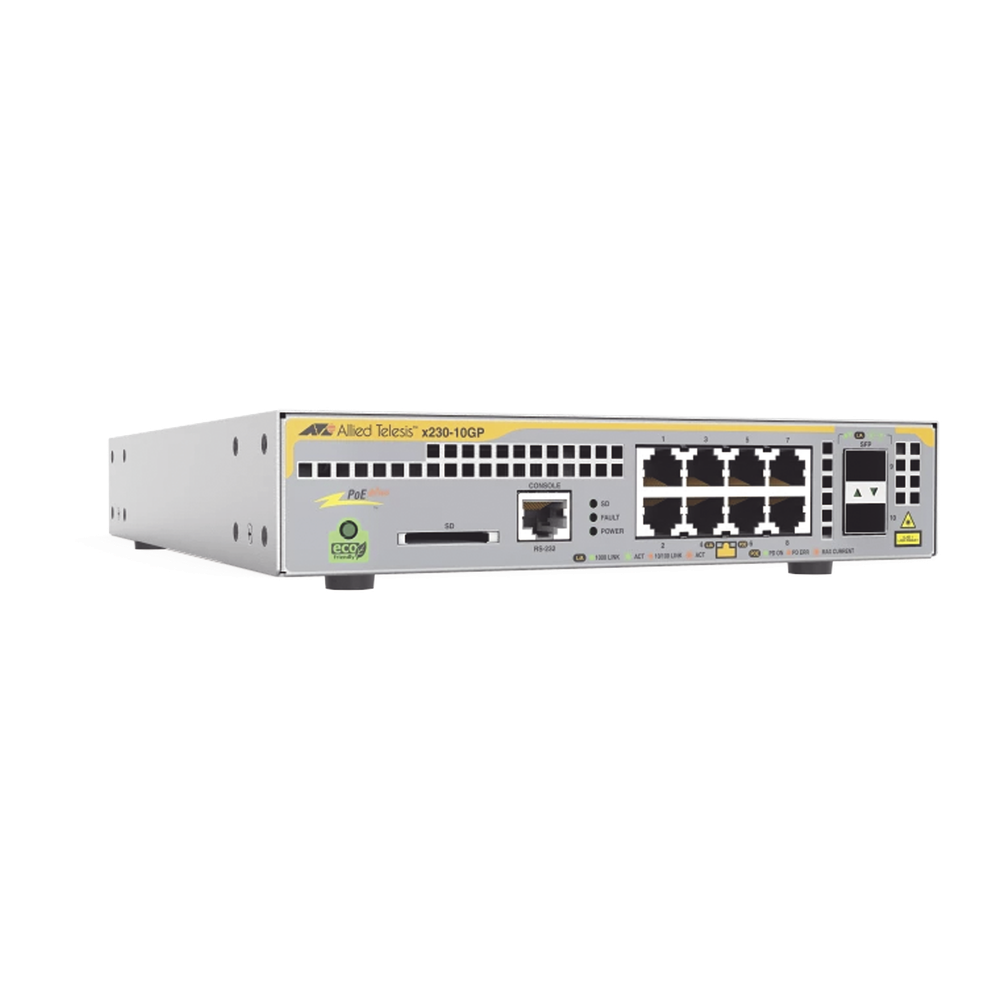 Switch PoE+ Administrable Capa 3 D/8 Ptos 10/100/1000 + 2 SFP Incluye Montaje AT-RKMT-J14