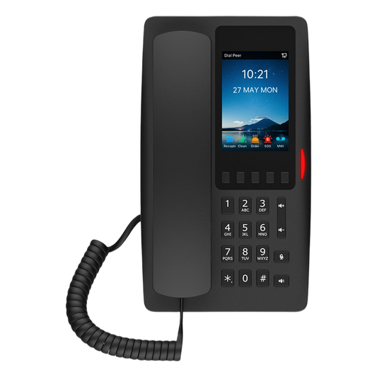 Teléfono IP Hotelero Wi-Fi 6 / Pantalla IPS 3.5" 320x480 / 2 Líneas SIP / 5 Teclas Programables / Puerto USB-A / PoE 802.3af / Audio HD / Diseño Negro