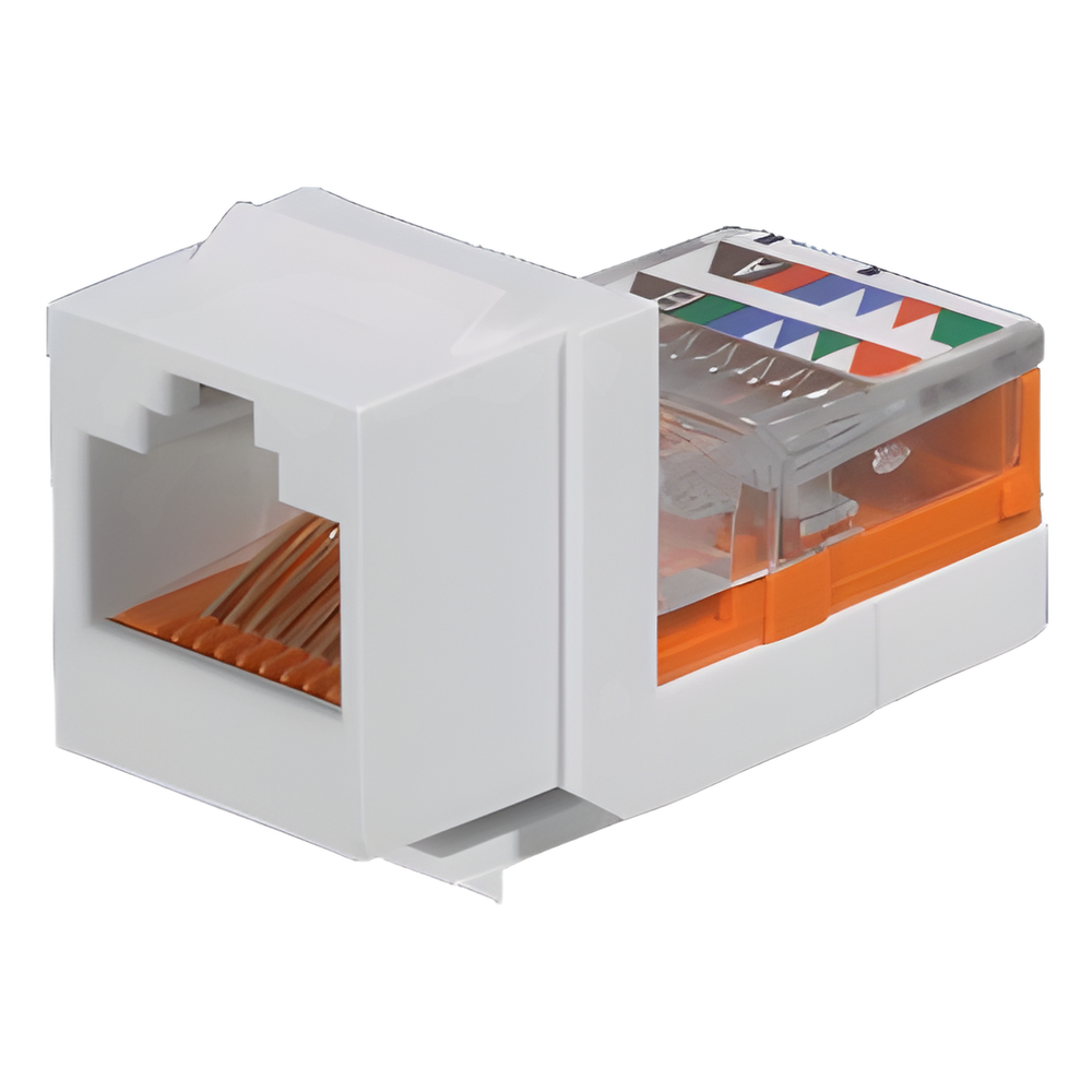 Conector Jack Estilo Leadframe, Tipo Keystone, Categoría 5e, de 8 Posiciones y 8 Cables, Color Blanco