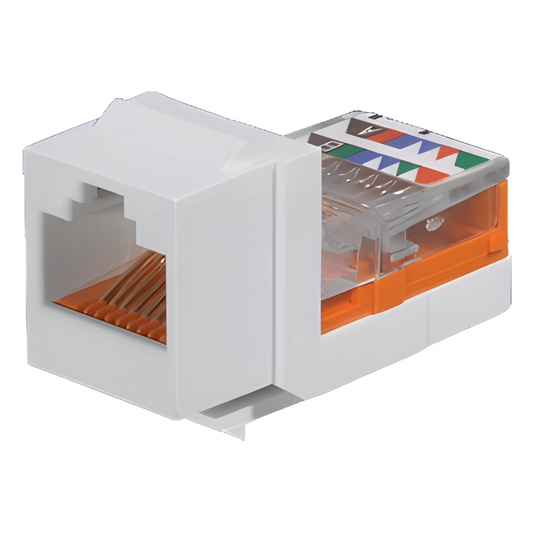 Conector Jack Estilo Leadframe, Tipo Keystone, Categoría 5e, de 8 Posiciones y 8 Cables, Color Blanco