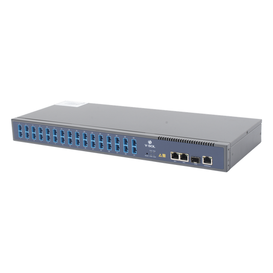 OLT de 1 GPON puerto con Splitter de 1 a 32 SC/UPC Incluido  + 3 puertos Uplink (2 puertos Gigabit Ethernet + 1 puerto SFP/SFP+) , hasta 128 ONUS