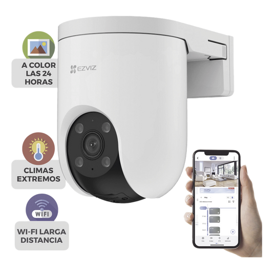 Cámara PT / Wi-Fi / Resolución 3 Megapixel (2K) / Audio de Dos Vías / Visión Nocturna en Color / AI Detección de Humanos y Vehículos / Defensa Activa con Sirena y Luz Estroboscópica / IP65