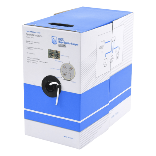 Bobina de Cable UTP Cat5e para Exterior en Color Blanco / 305 Metros (1000 Pies) / Certificada UL / Sin Blindaje