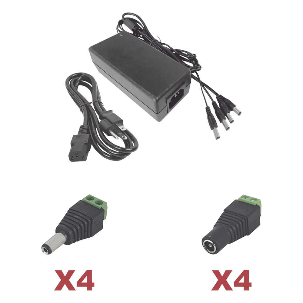 Kit con fuente EPCOM POWER LINE con salida de 12 Vcc a 5 Amper con 4 salidas / Incluye conectores JR52 y JR53