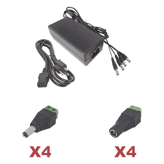 Kit con fuente EPCOM POWER LINE con salida de 12 Vcc a 5 Amper con 4 salidas / Incluye conectores JR52 y JR53